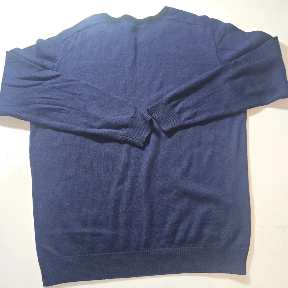 Jared Lang Mens Navy Blue Wool Blend Textured Geometric Crewneck Sweater Large